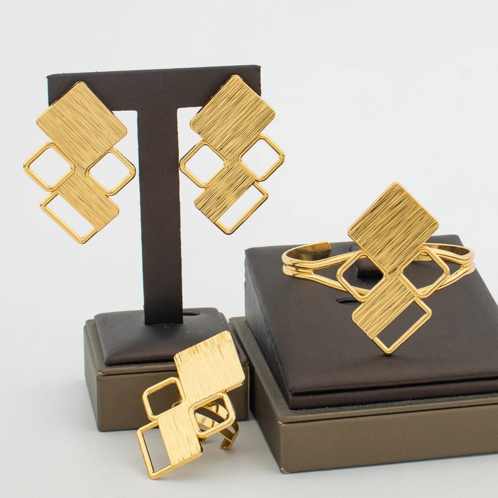 Ohrringe und Armreif Ring Schmuckset für Party Afrikanische 18 Karat Gold Farbe Ohrringe Fingerring Hochzeiten Brautschmuck Accessoires
