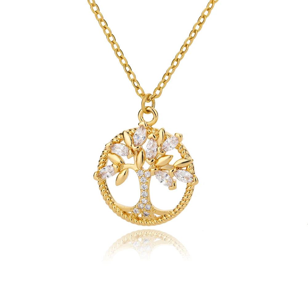 Zircon Tree of Life Necklace for Women Stainless Steel Chain Collar Choker Pendants Necklaces 2024 Trend Aesthetic Jewelry mujer
