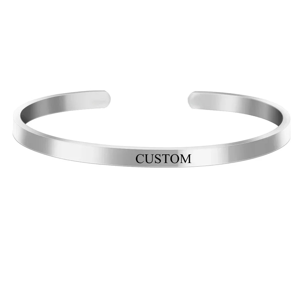 Personalisierte Koordinaten-Gravur Name Text Herz-Aussparung Armreif Personalisierte Bar Halskette Edelstahl Armband Männer Frauen Geschenk