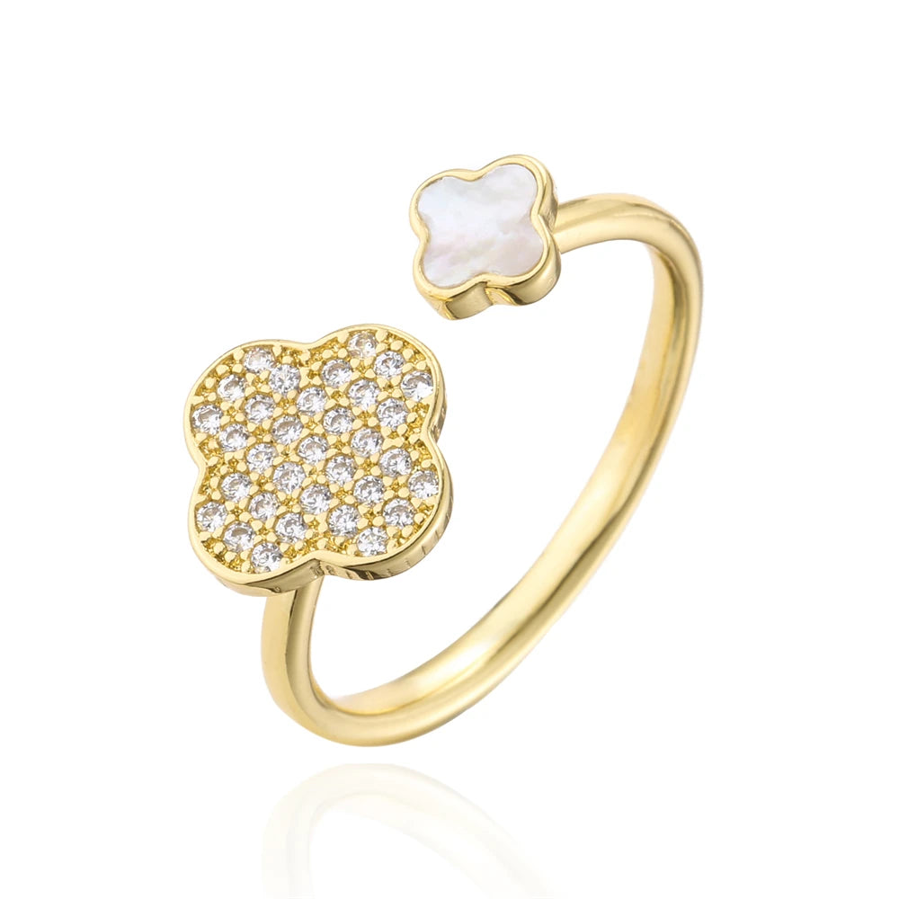NEWBUY Hot Sale Statement Blüten-Design Offener Ehering für Frauen Luxus AAA CZ Zirkonia Verlobungsschmuck Femme Bijoux