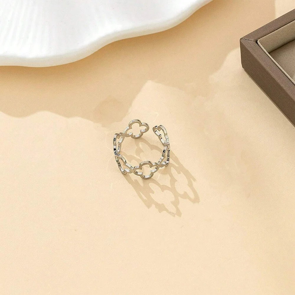 Anillo de trébol de cuatro hojas hueco de acero inoxidable DOTIF, joyería de dedo ajustable de apertura simple de moda femenina, regalos para fiestas