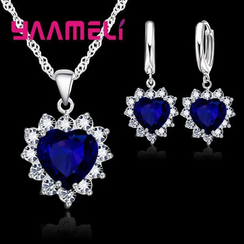 Trendiges 925 Sterling Silber Schmuckset für Damen mit Herz-Zirkonia-Anhänger, Halsketten und Ohrringen – LIEBE Jubiläumsgeschenk