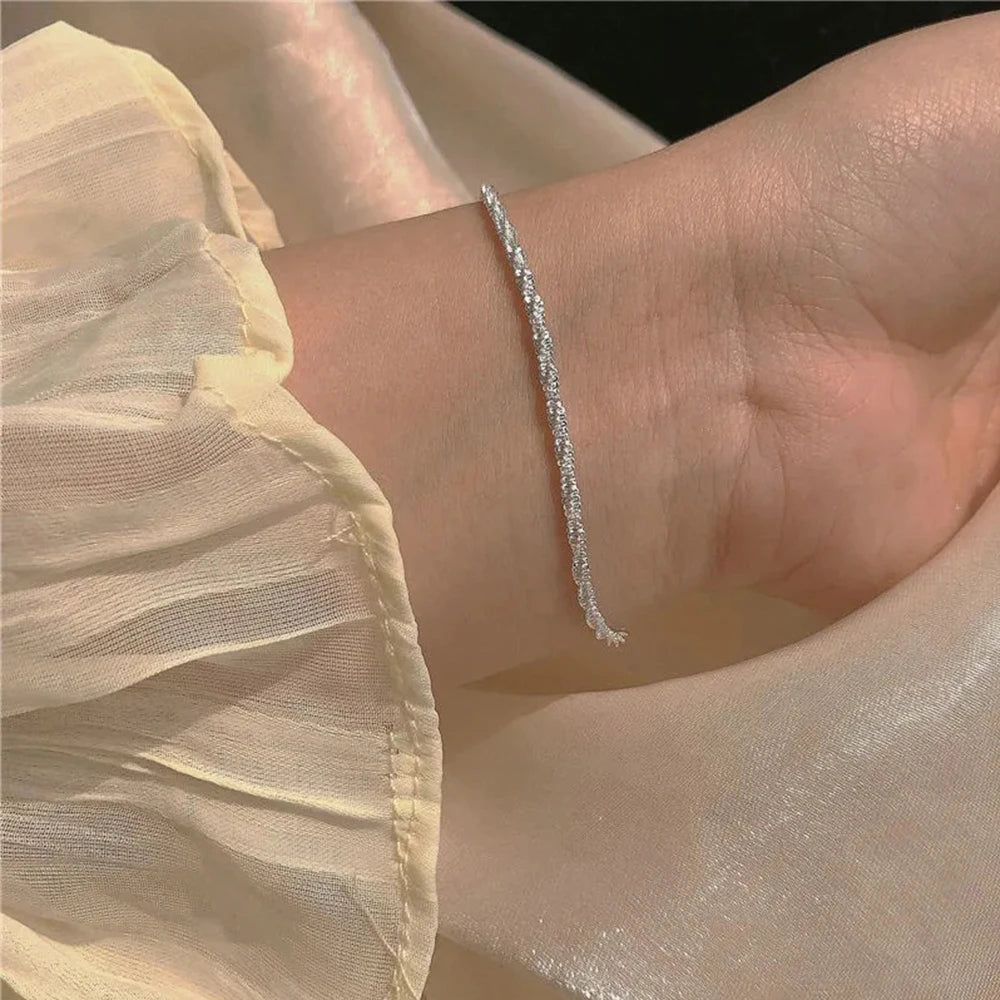 Edelstahl-Kettenarmband für Frauen, silberfarben, modisch, schlicht, glänzend, minimalistisches Charm-Armband, Hochzeitsparty-Schmuck