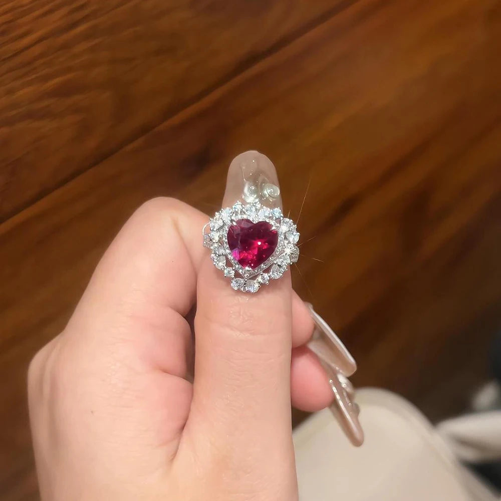 MINTYBOX 4.0CT Herz-Rubinringe für Damen S925 Sterlingsilber 10*10MM Edelstein Verlobungs-Hochzeitsringe Edler Schmuck Party