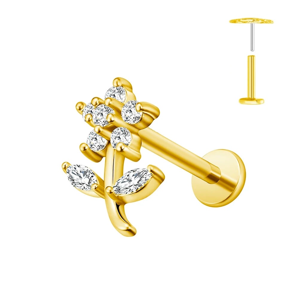 ASTM F136 G23 Titan Ohrstecker Blume 16G 18G 20G Threadless Piercing Blatt Push-in Lippenstecker Daith Labret Conch