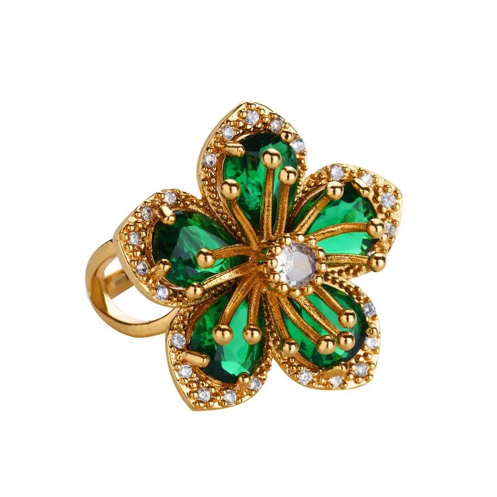 Rosa Zirkonia Blumenringe für Frauen Goldfarbener Edelstahlring 2025 Trend Elegante florale Luxus-Ästhetik Schmuck Anillos