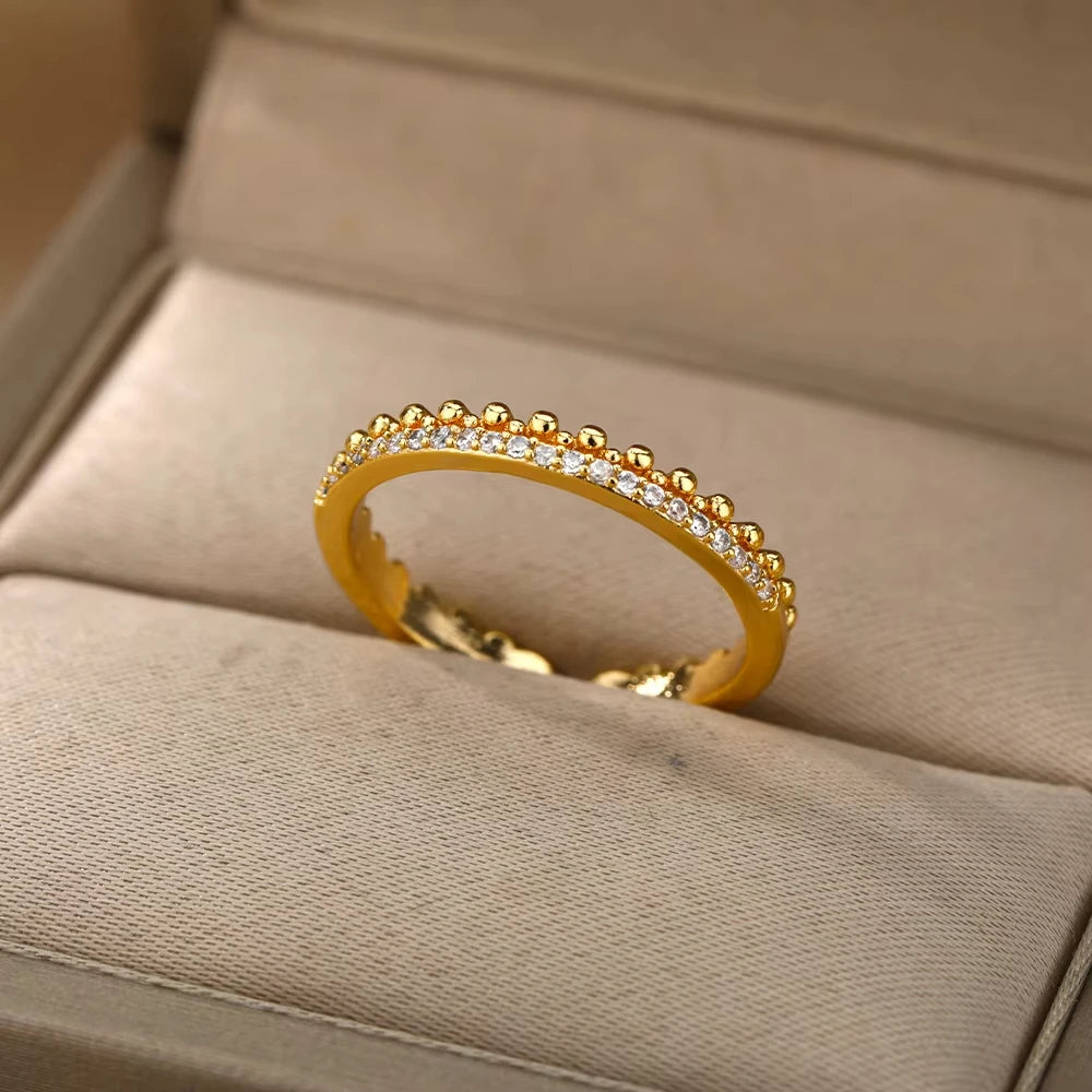 Luxus Zirkon Geometrische Ringe für Frauen Edelstahl Gold Farbe Offener Ring Trendige Hochzeit Party Ästhetischer Schmuck Geschenk Femme