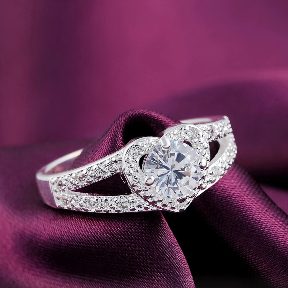 Anillos de Plata de Ley 925 con cristales de corazón, románticos, con diamantes, para mujer, de moda, regalos para fiestas, joyería de lujo para bodas y compromisos