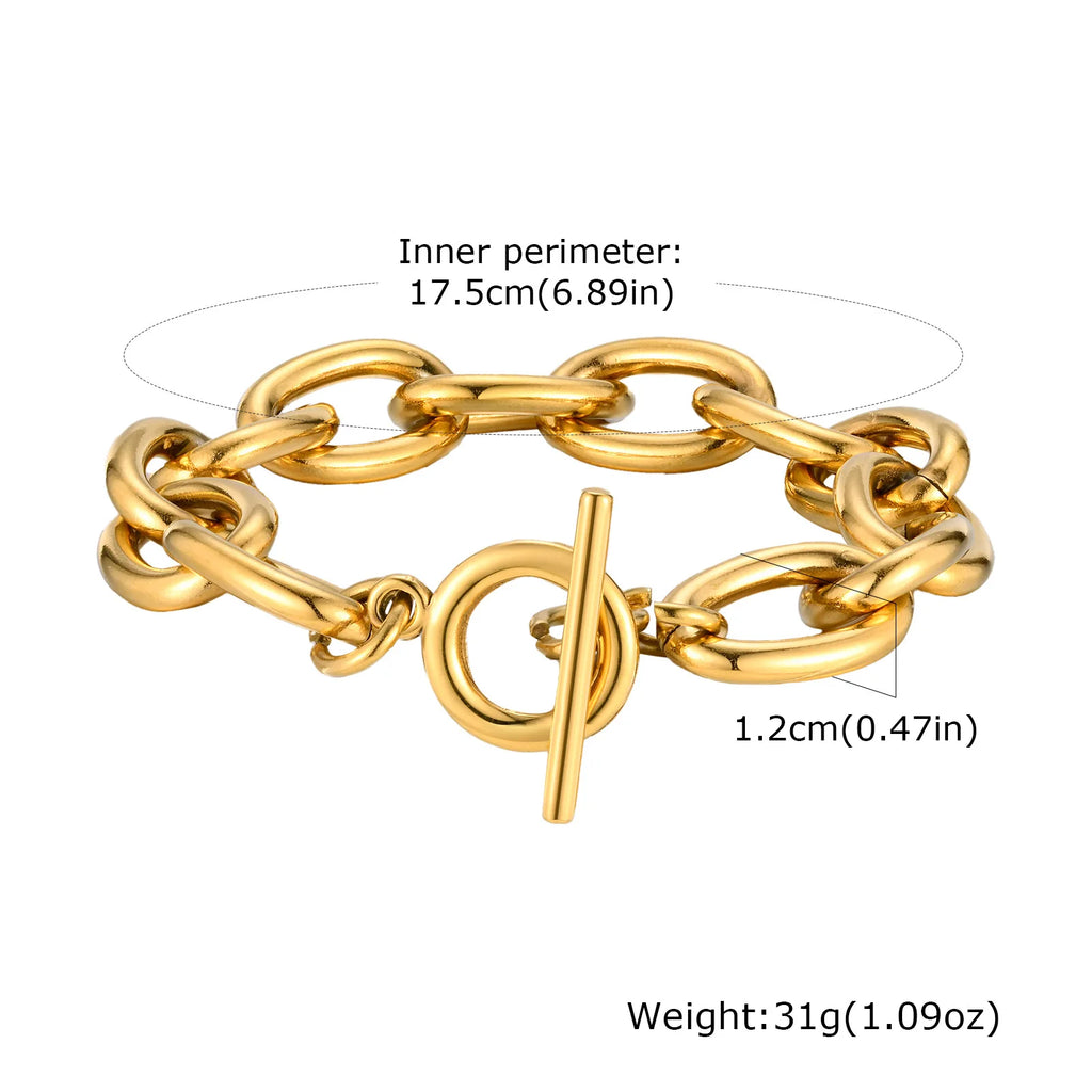 Massive klobige Toggle-Armbänder für Damen, Edelstahl OT-Verschluss-Gliederkettenarmband, vergoldet, anlaufgeschützt