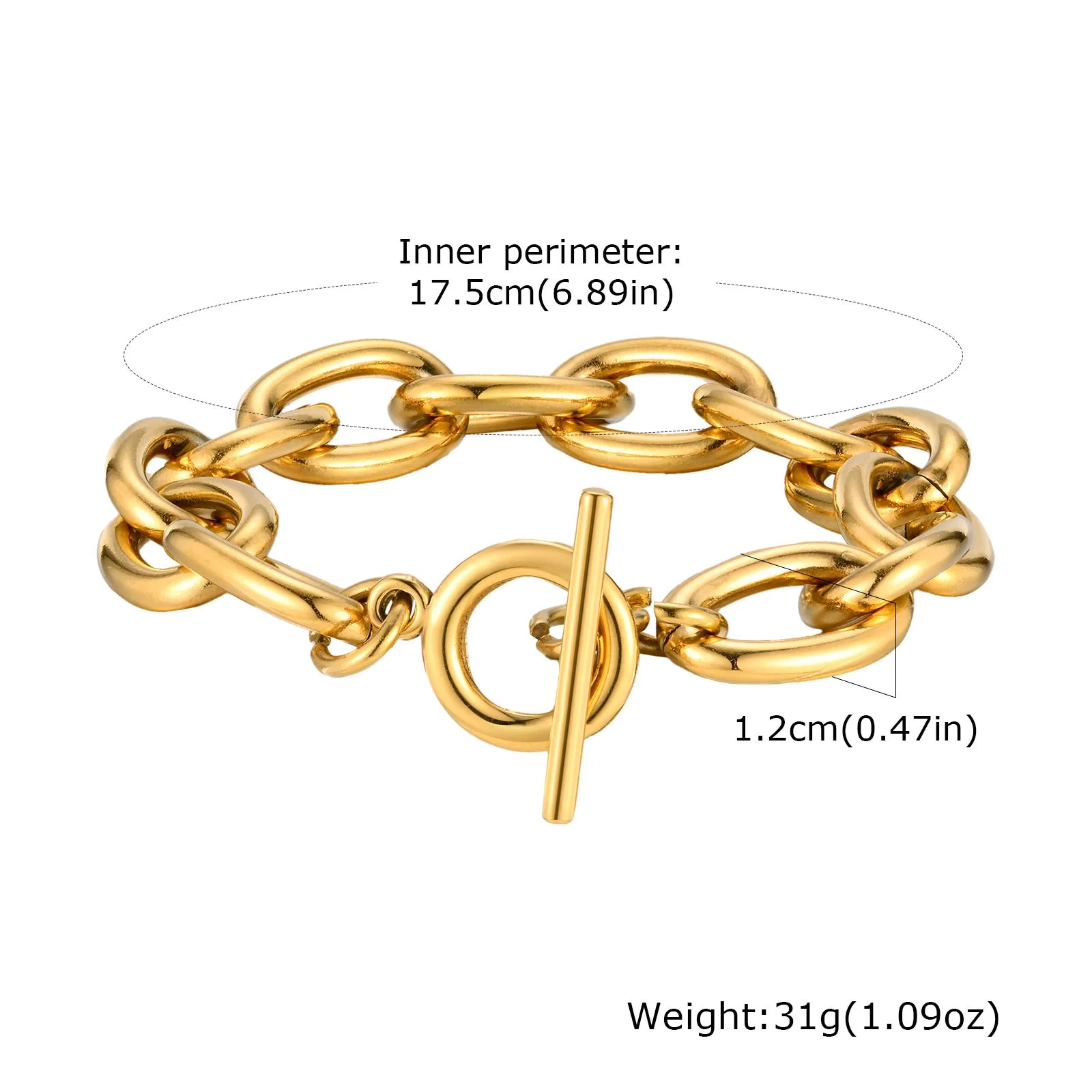 Massive klobige Toggle-Armbänder für Damen, Edelstahl OT-Verschluss-Gliederkettenarmband, vergoldet, anlaufgeschützt