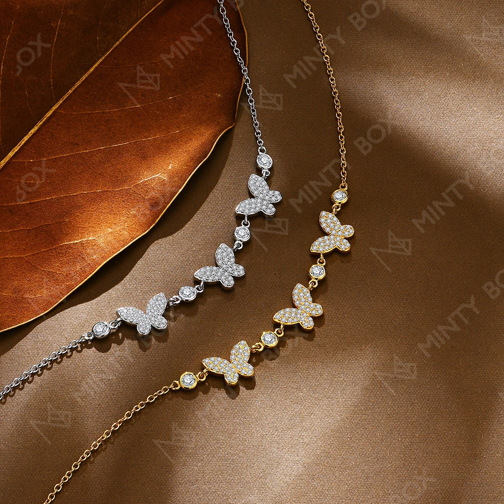 MINTYBOX S925 Silver Butterfly Moissanite Necklaces 18k Gold Plated D/VVS1 Lab Diamond 40+5cm for Women Brithday Jewelry Gift