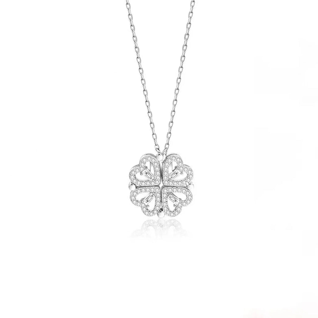 1pc Collar con dije de trébol de cuatro hojas en forma de corazón, joyería de circón para mujer, cadena de clavícula de amor, regalos, gargantilla abrible, joyería