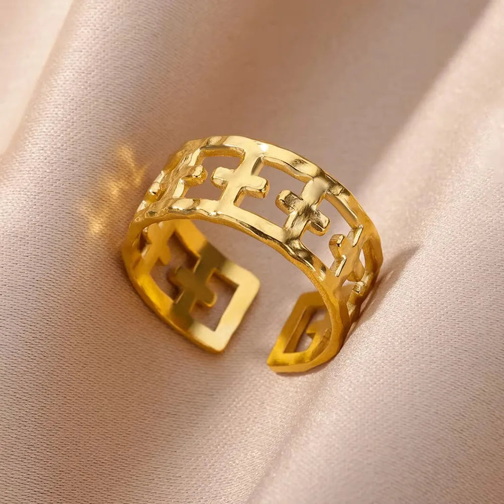 Edelstahl Kreuzringe für Frauen Vintage Gold Farbe Öffnung Kreuz Fingerring Party Hochzeit Schmuck Geschenk anillos mujer
