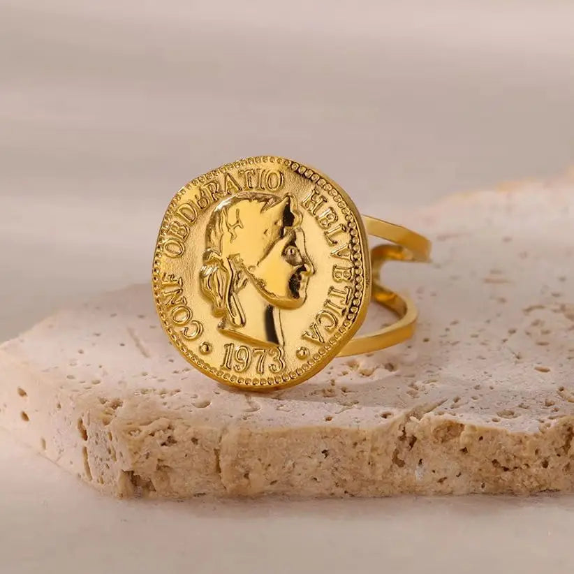 Edelstahl Runde Portrait Offene Ringe Für Frauen Gold Farbe Einstellbare Hochzeit Ästhetischer Ring Party Mode Schmuck Geschenk BFF