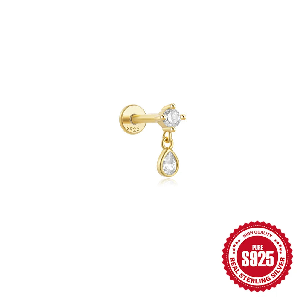 CANNER 1PC Vier-Punkt-Stern Mond Quaste Lotus Knorpel Spirale Piercing 925 Sterlingsilber Ohrstecker Für Frauen Ins Ohrring