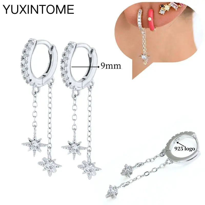 925 Sterling Silber Ohrnadel Mode Creolen Weiße Kristall Luxus Damen Silberohrringe Hochzeit Damenschmuck Geschenk