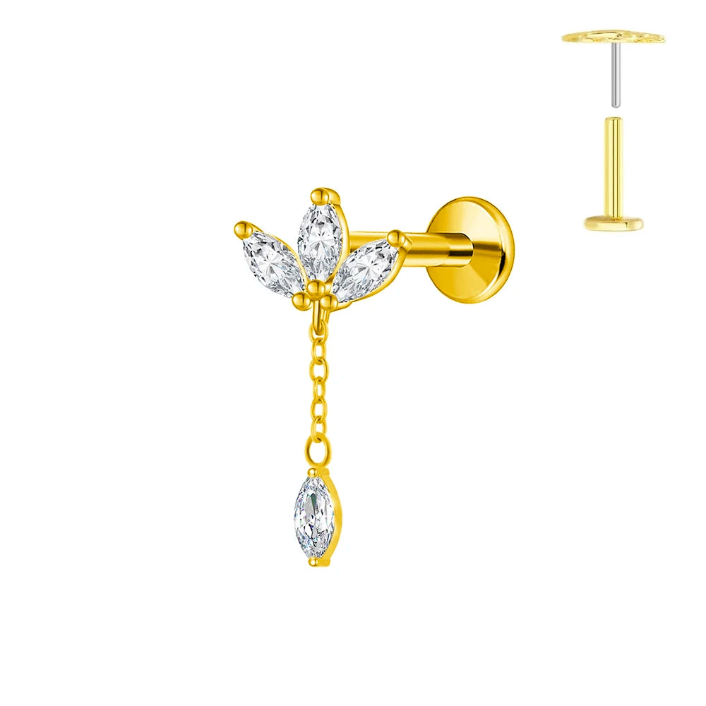ASTM F136 G23 Titan Horse Eye Zirkon Krone Quaste Piercing Flacher Ohrring Knorpelkette Push-In Labret Stecker
