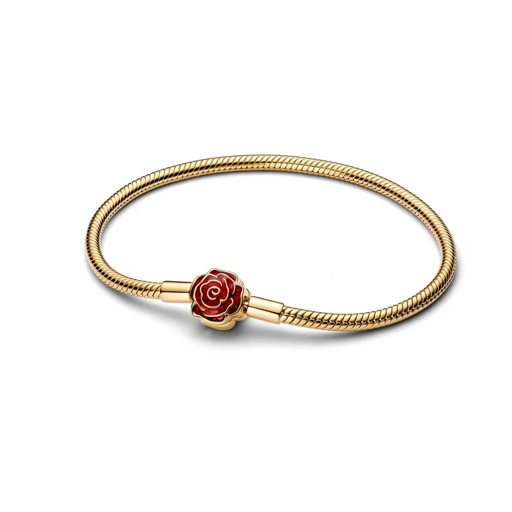 925 Sterling Silber Armbänder Herz Pavé Rot Blume Stern Clip Schlangenkettenarmband Liebe Armreifen DIY Feiner Schmuck