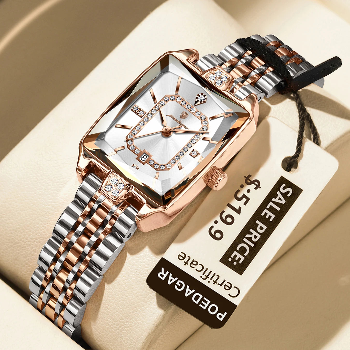 POEDAGAR Luxusuhr für Damen Elegant Wasserdichte Kalender Damenuhr Rechteck Edelstahl Quarz Damenuhren Weiblich
