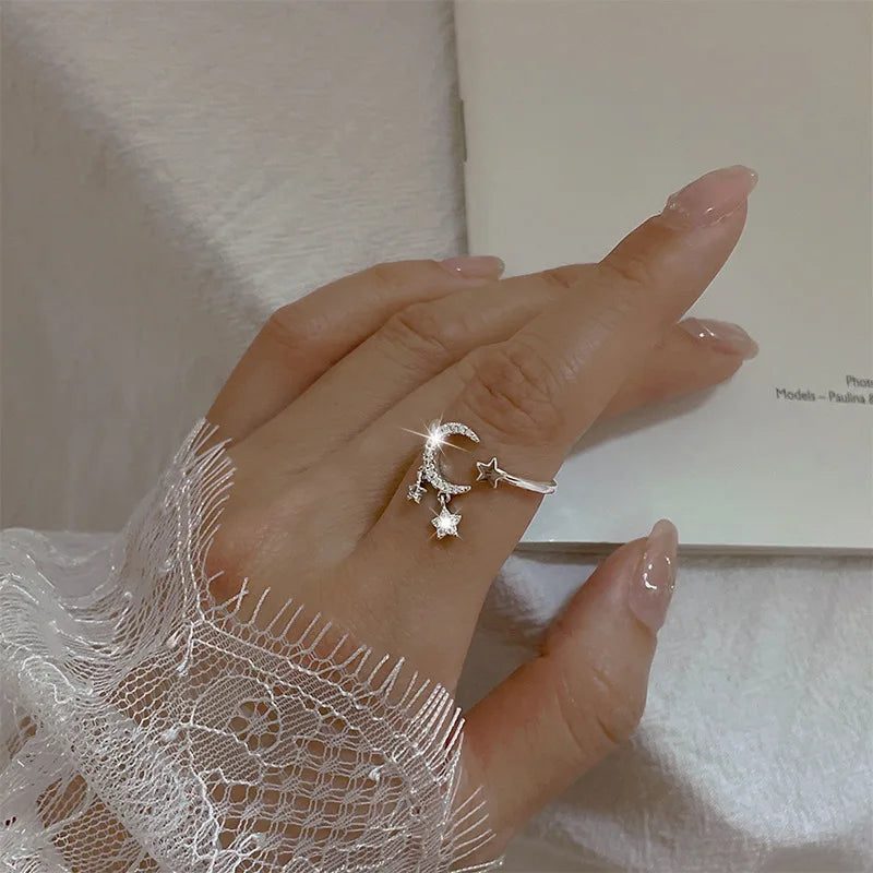 VENTFILLE 925er Silber Mond Quaste Öffnung Weiblich Mode Ins Ring