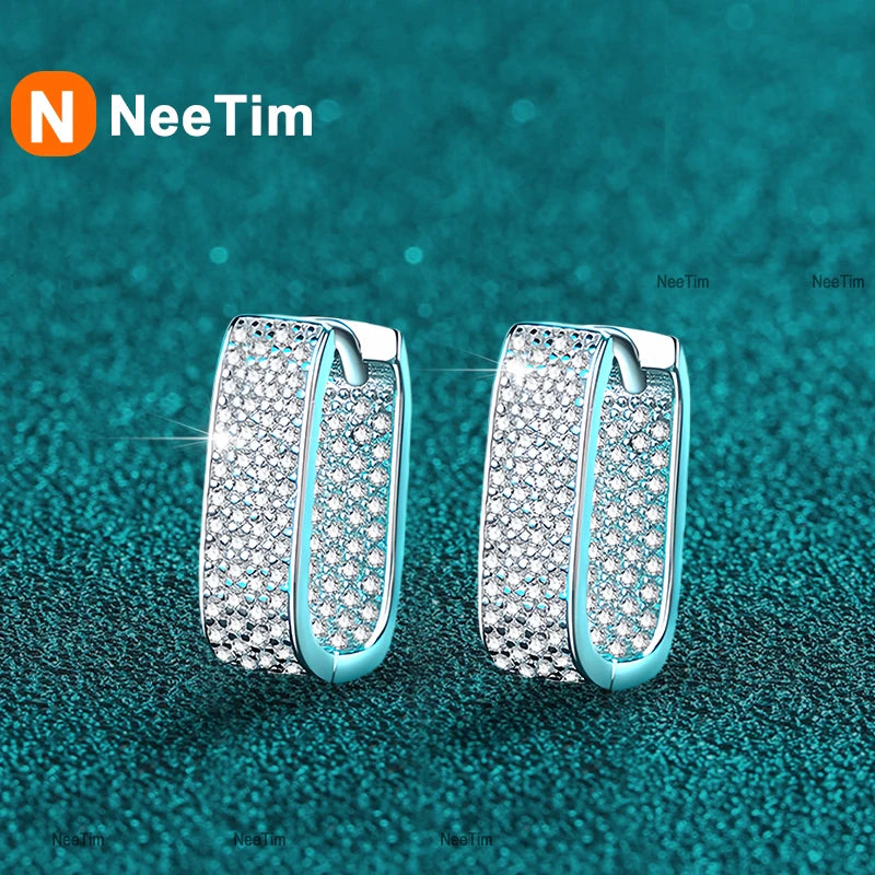 Pendientes NeeTim de moissanita con brillo de color completo, de plata de ley 925, clásicos, con aros brillantes para mujer, joyería de boda