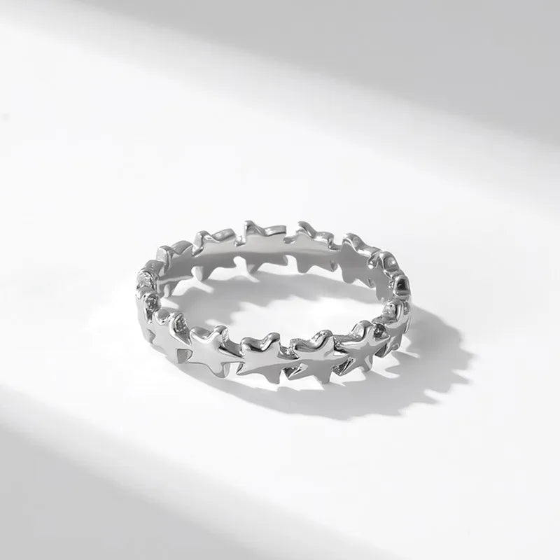 Edelstahl-Stern-Eternity-Ring, stapelbar, Ehering für Damen und Mädchen, Größe 5-9