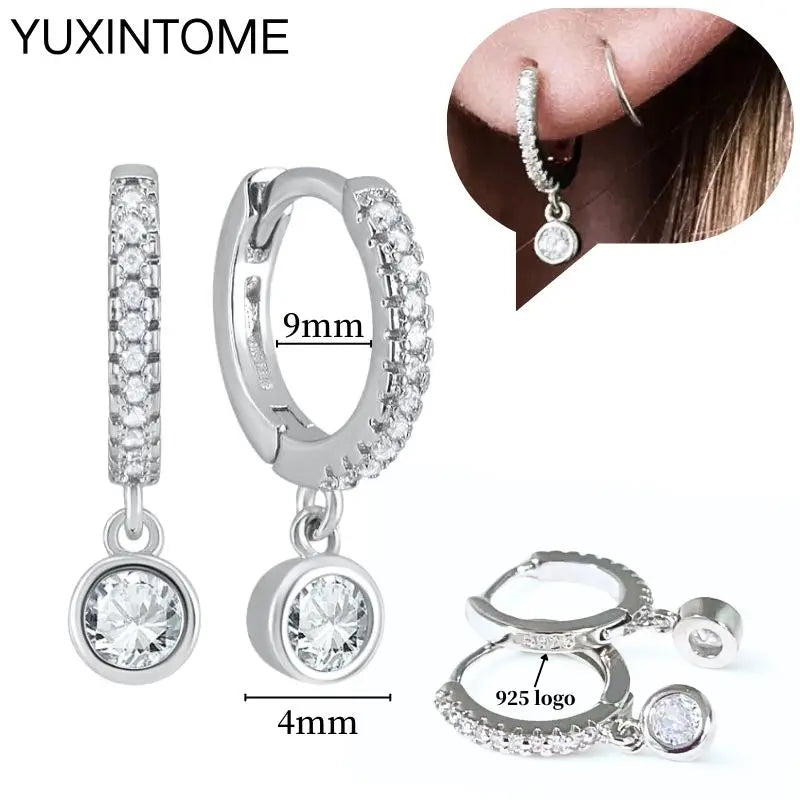 925 Sterling Silber Ohrnadel Mode Creolen Weiße Kristall Luxus Damen Silberohrringe Hochzeit Damenschmuck Geschenk