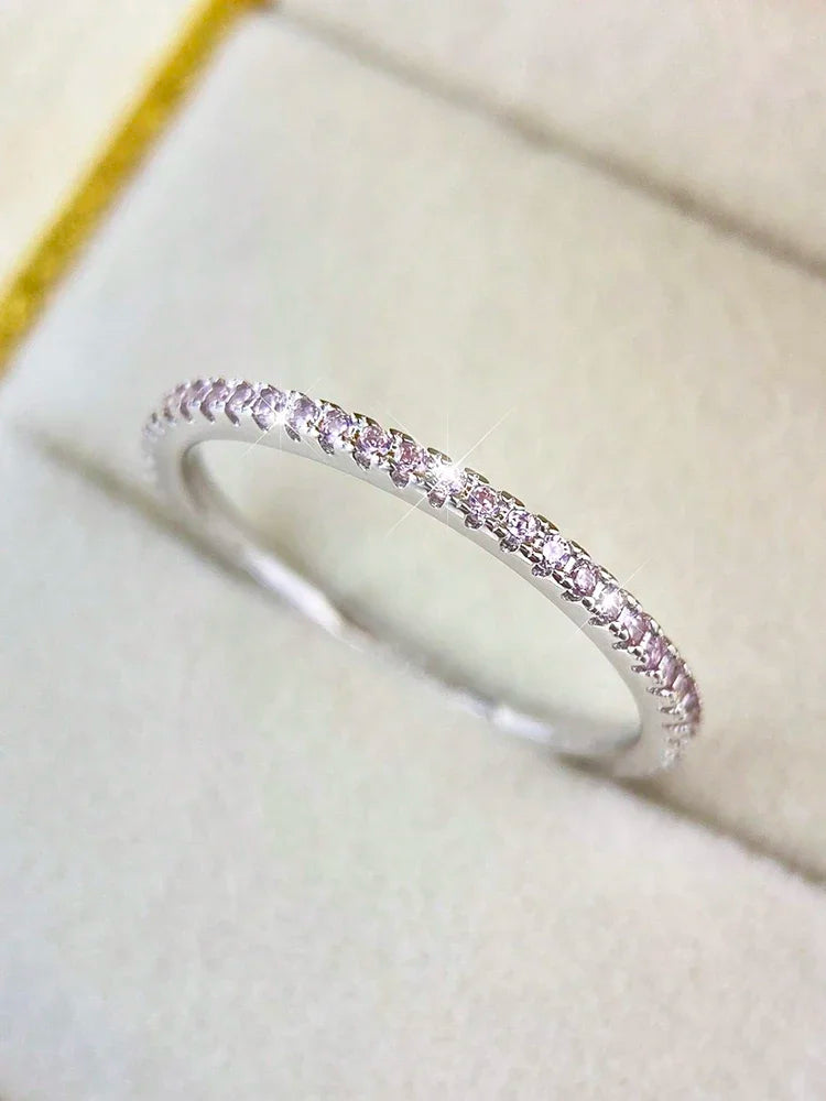 925 Sterling Silver Fashion Shiny 1.4mm Full Zircon Stackable Plain Ring For Women Daily Party Personalized Fine Jewelry