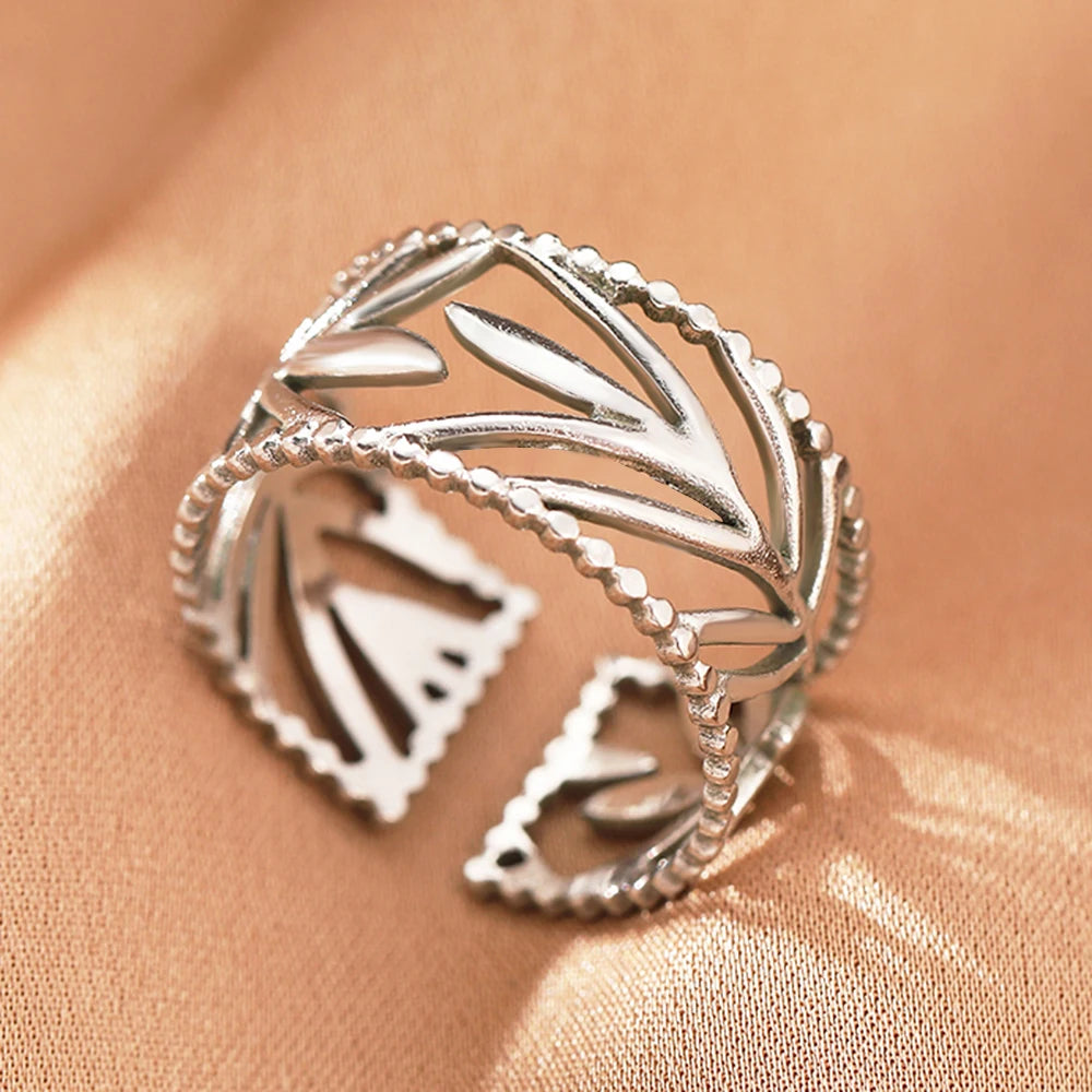 Edelstahlringe Vintage Exquisit Hohl Einstellbare Offene Statement-Ringe Leichte Luxus-Mode-Ringe für Frauen Schmuck Neu