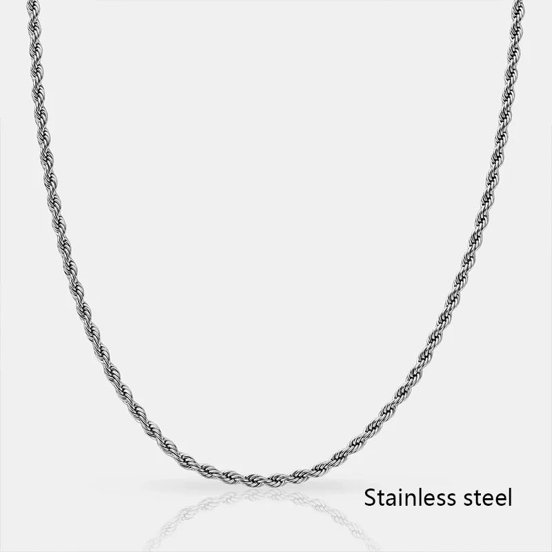 Cadena de cuerda clásica impermeable de 3 mm de acero inoxidable chapado en oro de 18 quilates para hombre y mujer, accesorios de joyería