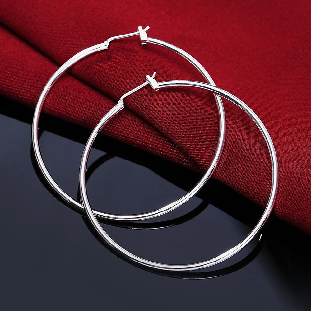 Pendientes de aro redondos simples de plata de ley 925 de alta calidad para mujer, joyería de moda para boda y compromiso