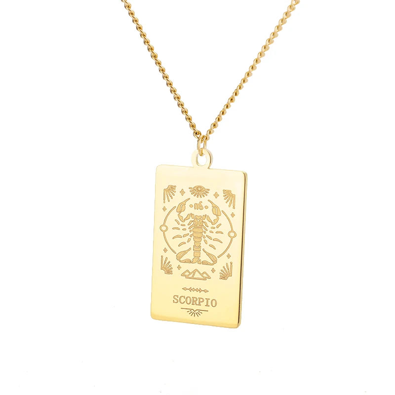 Stainless Steel Zodiac Sign Necklace For Women Vintage Constellation Libra Pendant Chain Collar Aesthetic 2024 New Trend Jewelry