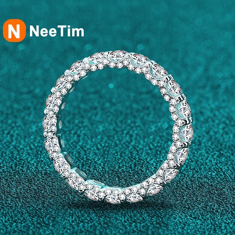 NeeTim 3mm Moissanit Ring Sterling Silber 925 vergoldet Hochzeitsverlobung Ewigkeit Band Party Luxusschmuck für Damen
