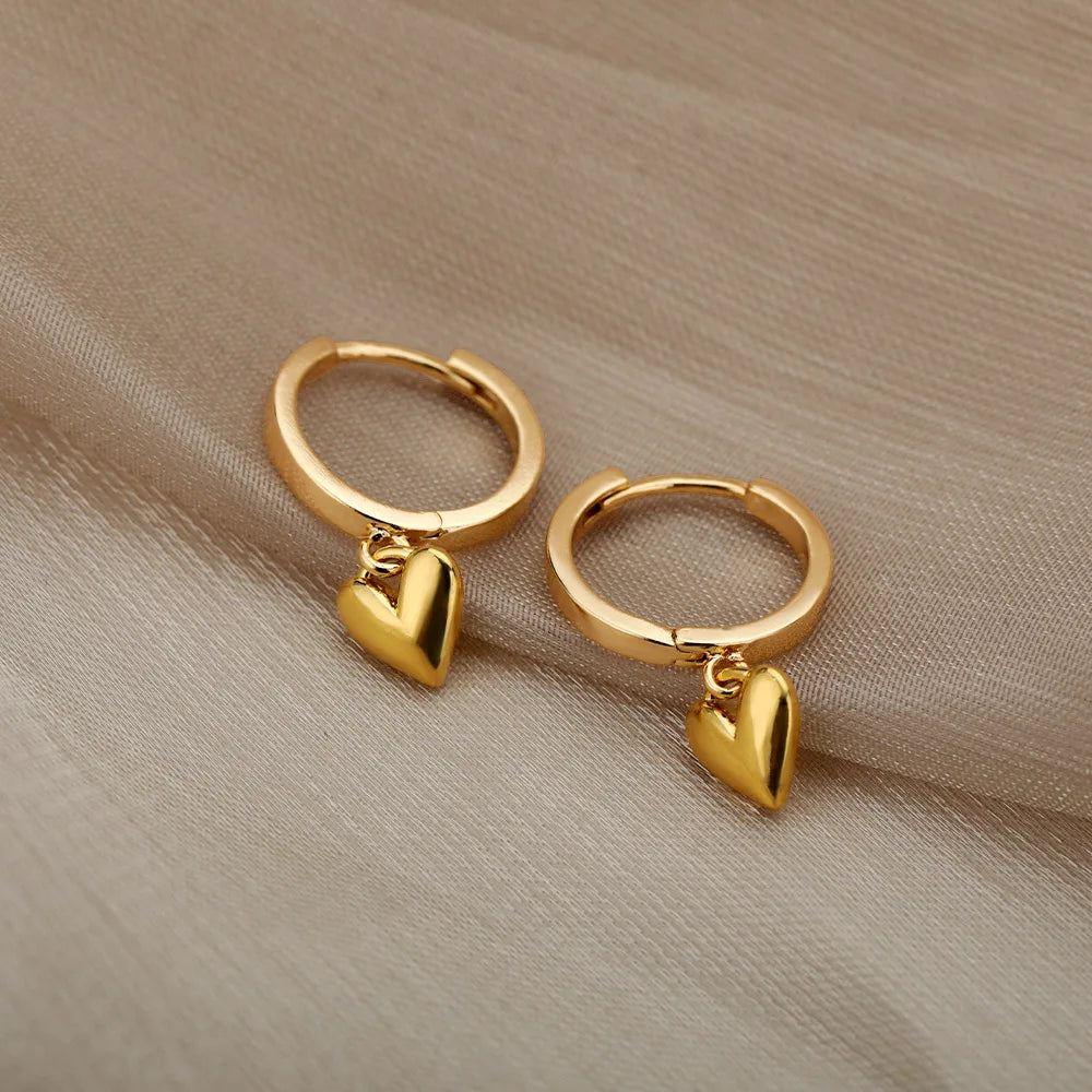 Edelstahl Herz Ohrringe für Frauen Vintage Gold Farbe Herz Tropfen Ohrringe Hochzeit Valentinstag Schmuck Geschenk Kostenloser Versand