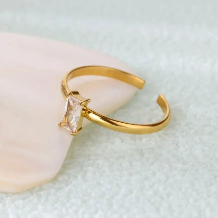 Edelstahl Geburtssteinringe für Damen Goldfarbe Zirkon Geburtsstein Öffnungsring Minimalistischer Weihnachts-Geburtstags-Schmuckgeschenk