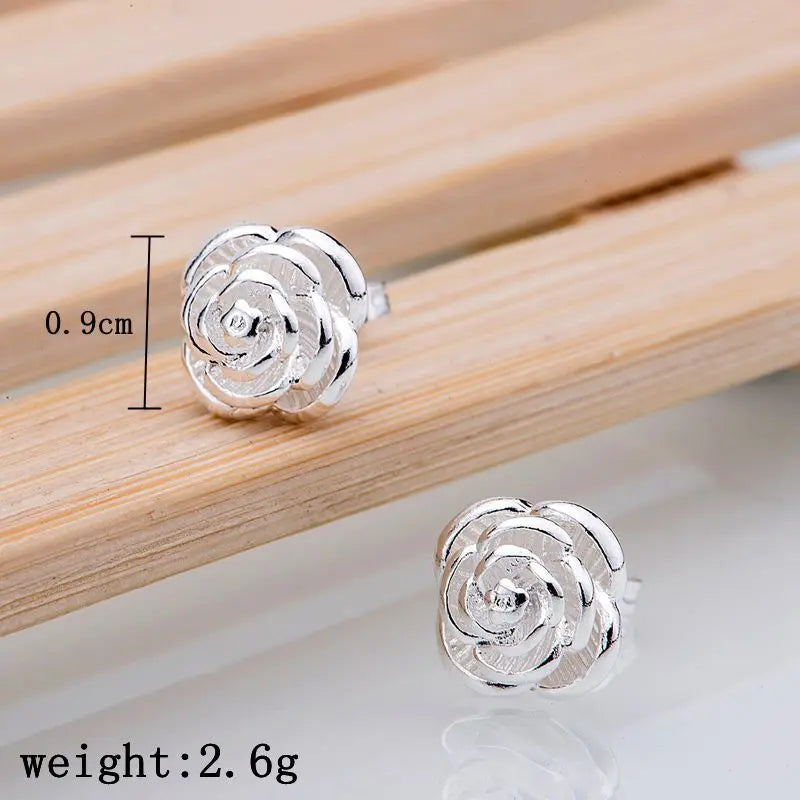 Heiße 925 Sterling Silber Hübsche Rosenblume Ohrstecker für Frauen Mode klassische Party Hochzeit Schmuck Weihnachtsgeschenke