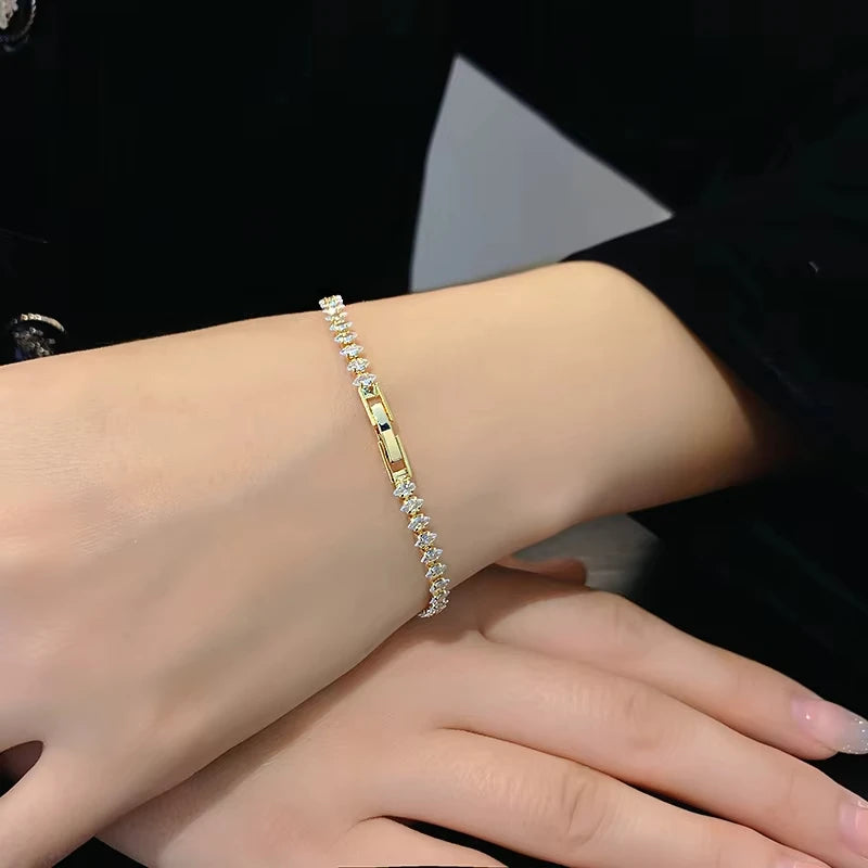 Luxus römische Kristall geometrische Kettenarmbänder für Frauen Trendige Goth Voll Strass Marquise Charm Tennis Armband Hochzeit Schmuck