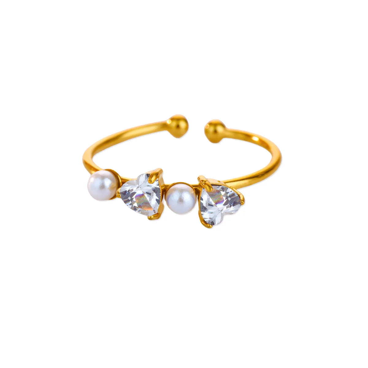 Edelstahl Vierblättriges Kleeblatt Ringe für Frauen Goldfarbe Zirkon Öffnung Paar Ring Ästhetischer Hochzeit Bohème Schmuck Geschenk