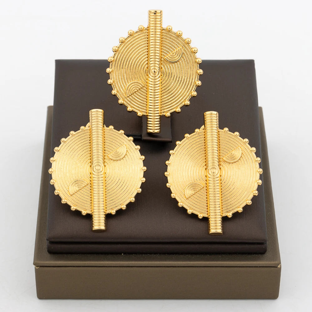 Neues Design Ohrringe Schmuckset für Frauen Mode 18K vergoldeter Kupfer verstellbarer Ring und Ohrringe für Dubai Retro Schmuck