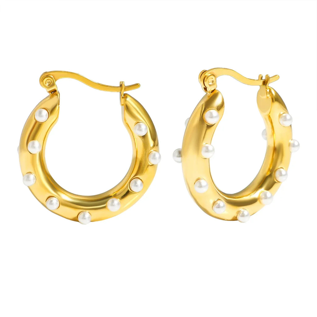 Luxury Shiny Zircon Hoop Earrings for Women Trendy Golden Stainless Steel Wed Ear Geometric Circle Earring Jewelry Pendientes