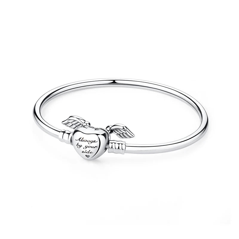 Armbänder Armreifen aus echtem 925er Sterlingsilber, Liebes-, Familien-, Freundschafts-Herz-Anhänger-Perlen-Armreif für Frauen, DIY-Luxus-Schmuckgeschenk