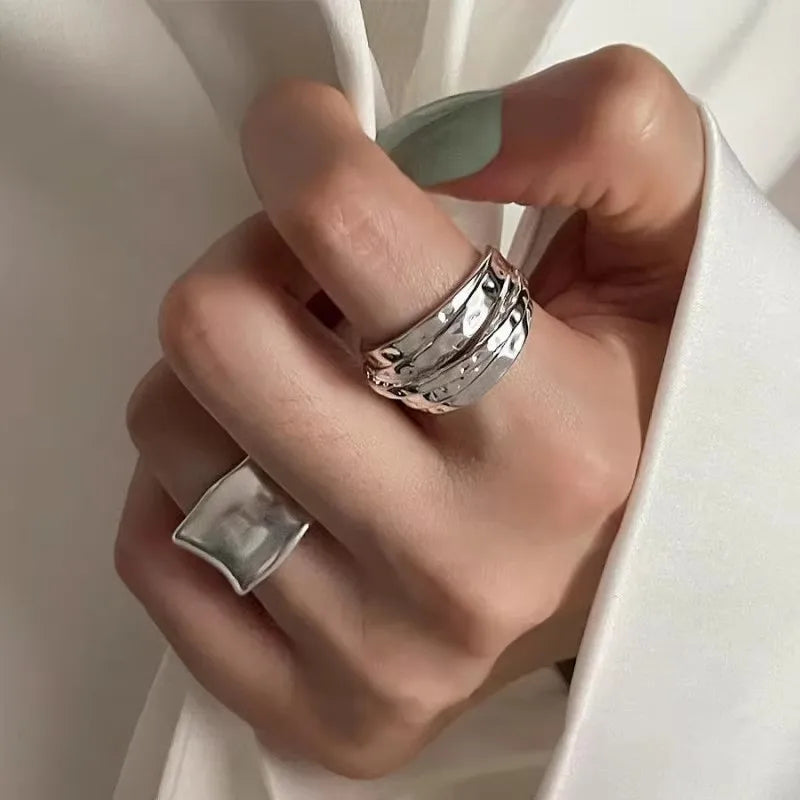 925 Sterling Silber Ring für Damen Schmuck Breiter einfacher offener Vintage handgefertigter Ring Allergie für Party Geburtstag Geschenk