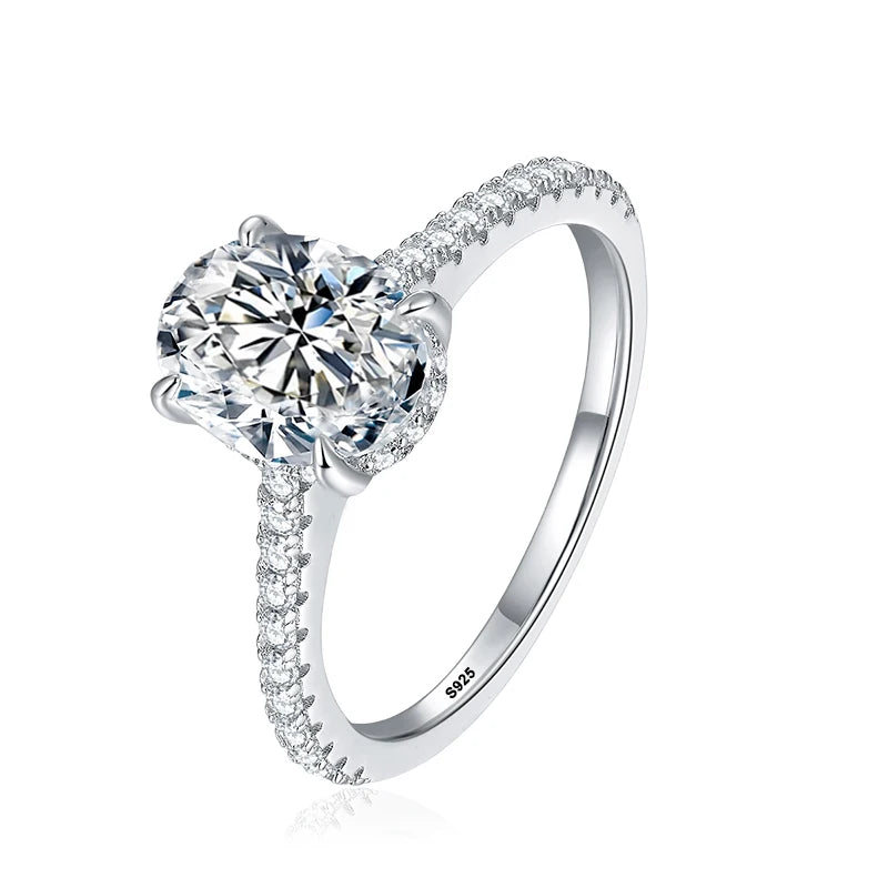NeeTim 1ct 2ct 3ct Ovalschliff Moissanit-Ringe für Frauen 925 Sterling Silber Labor Diamant Hochzeits-Verlobungsring Edelsteinband