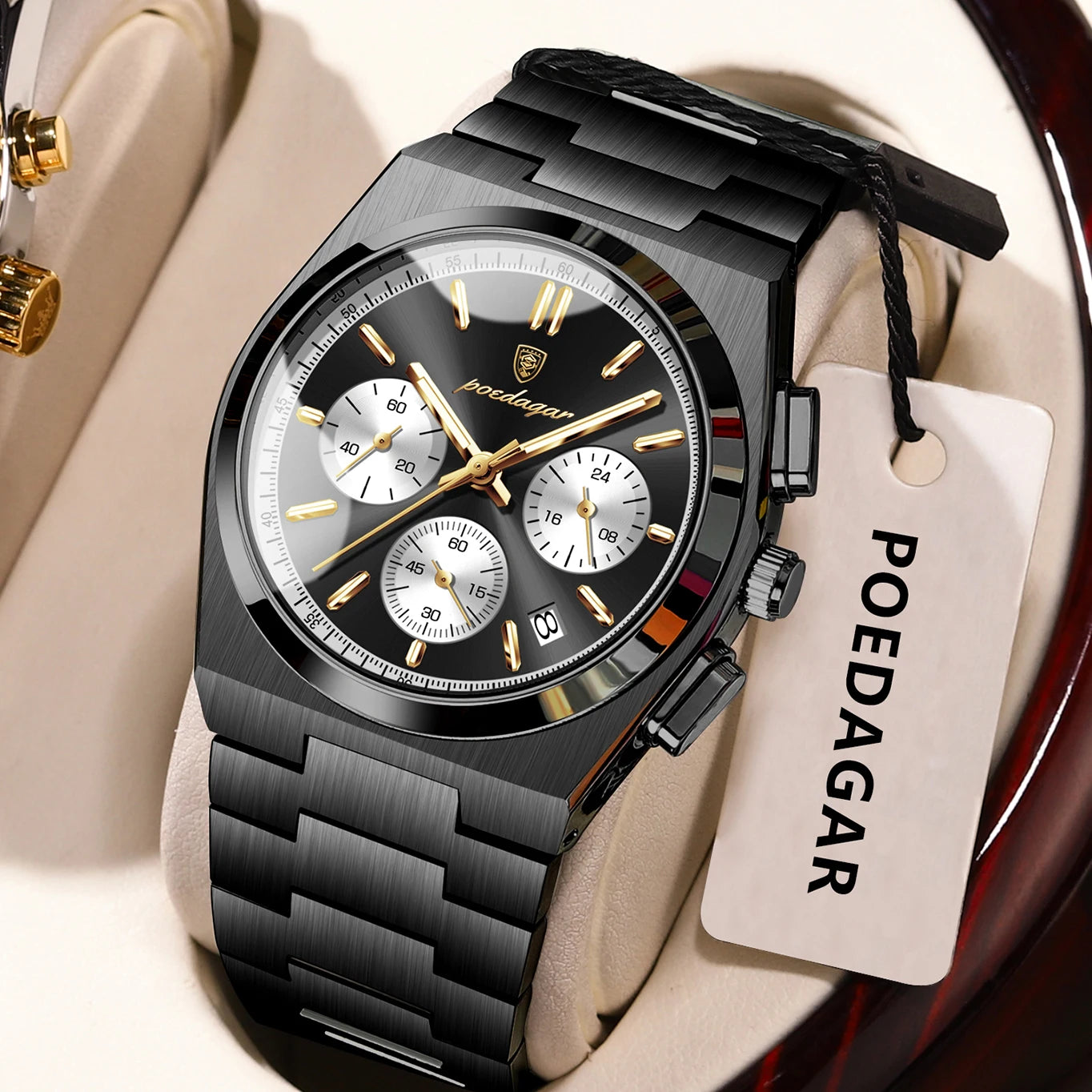 POEDAGAR Reloj de Lujo para Hombre Cronógrafo Fecha Acero Inoxidable Deporte Reloj de Pulsera para Hombre Impermeable Luminoso Moda Relojes de Cuarzo para Hombre