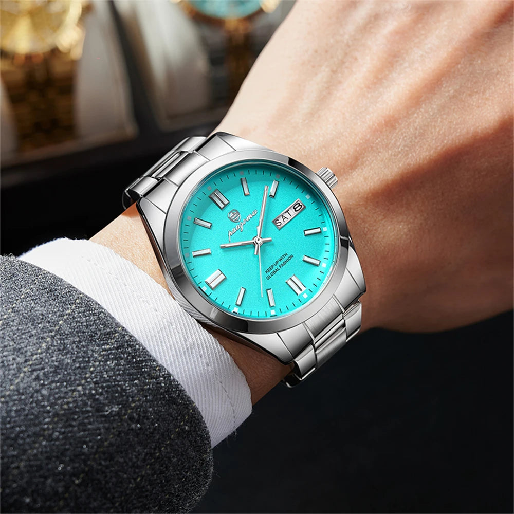 PAAZOMU Reloj de Pulsera para Hombre de Lujo, Resistente al Agua, de Acero Inoxidable, con Fecha Luminosa, Semana, Moda, Negocios, Cuarzo, Relojes de Hombre