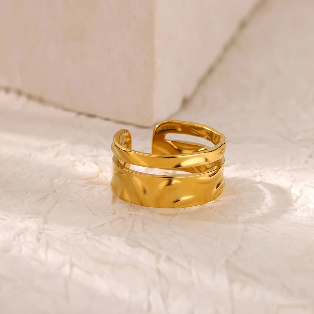 Anillos de doble corazón para mujer, color dorado, acero inoxidable, anillo abierto ajustable, joyería estética de moda para fiesta o boda, regalo