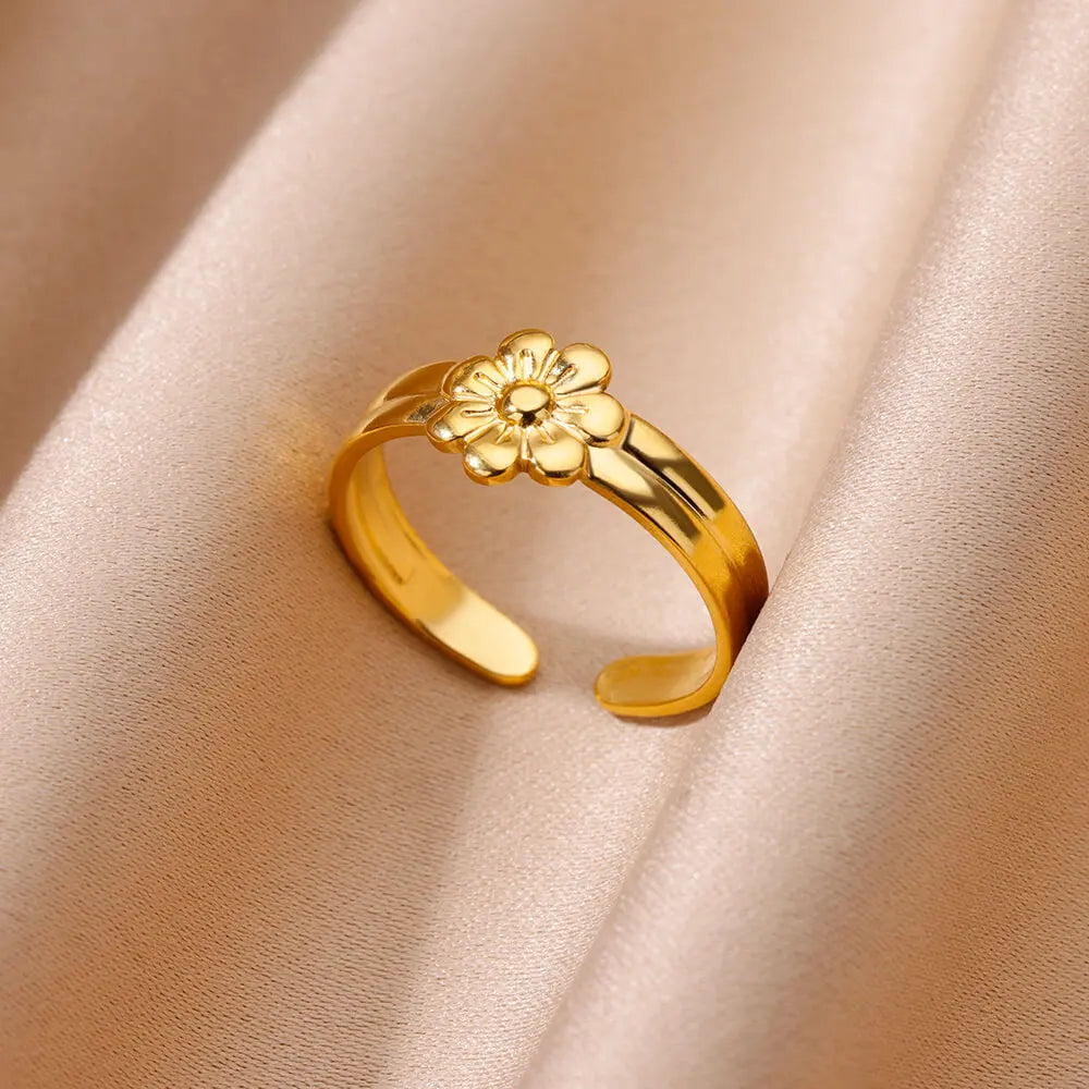 Unregelmäßige geometrische glänzende Edelstahl-Offene Ringe für Frauen Minimalistischer Goldfarbener Verstellbarer Ehering Damenschmuck