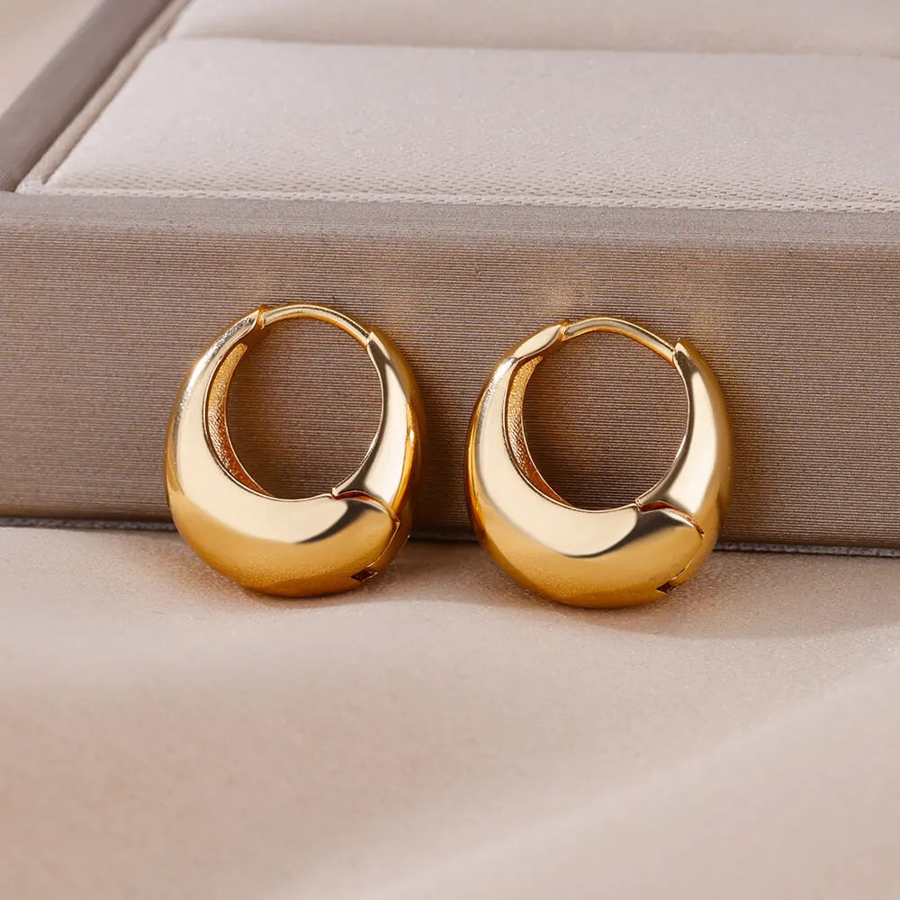 Chunky Tropfen-Creolen für Damen, Edelstahl, goldfarben, Piercing-Ohrring, Trend 2024, Neu im Trend, Schmuck aretes mujer