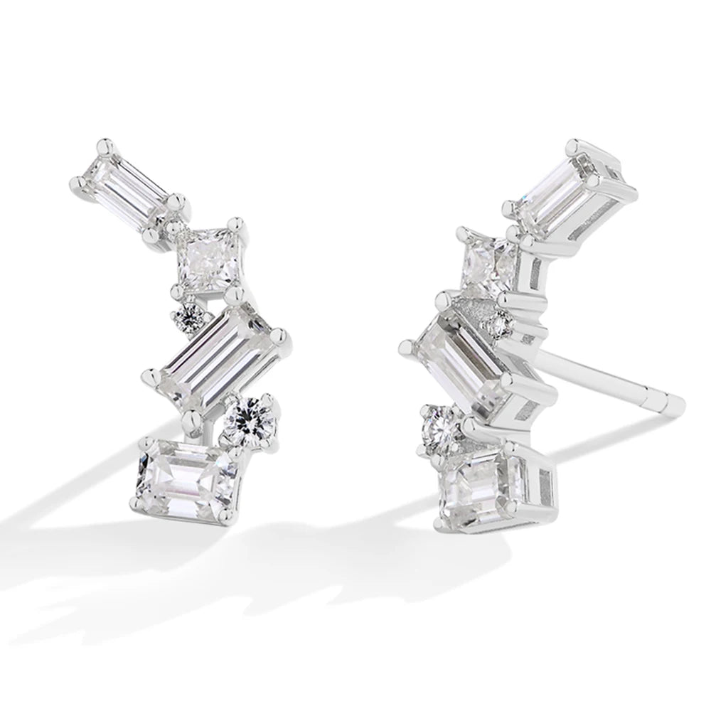 MINTYBOX Pendientes de Moissanita para Mujer Plata de Ley 925 Diamante de Laboratorio Talla Baguette Pendientes Irregulares Joyería de Compromiso