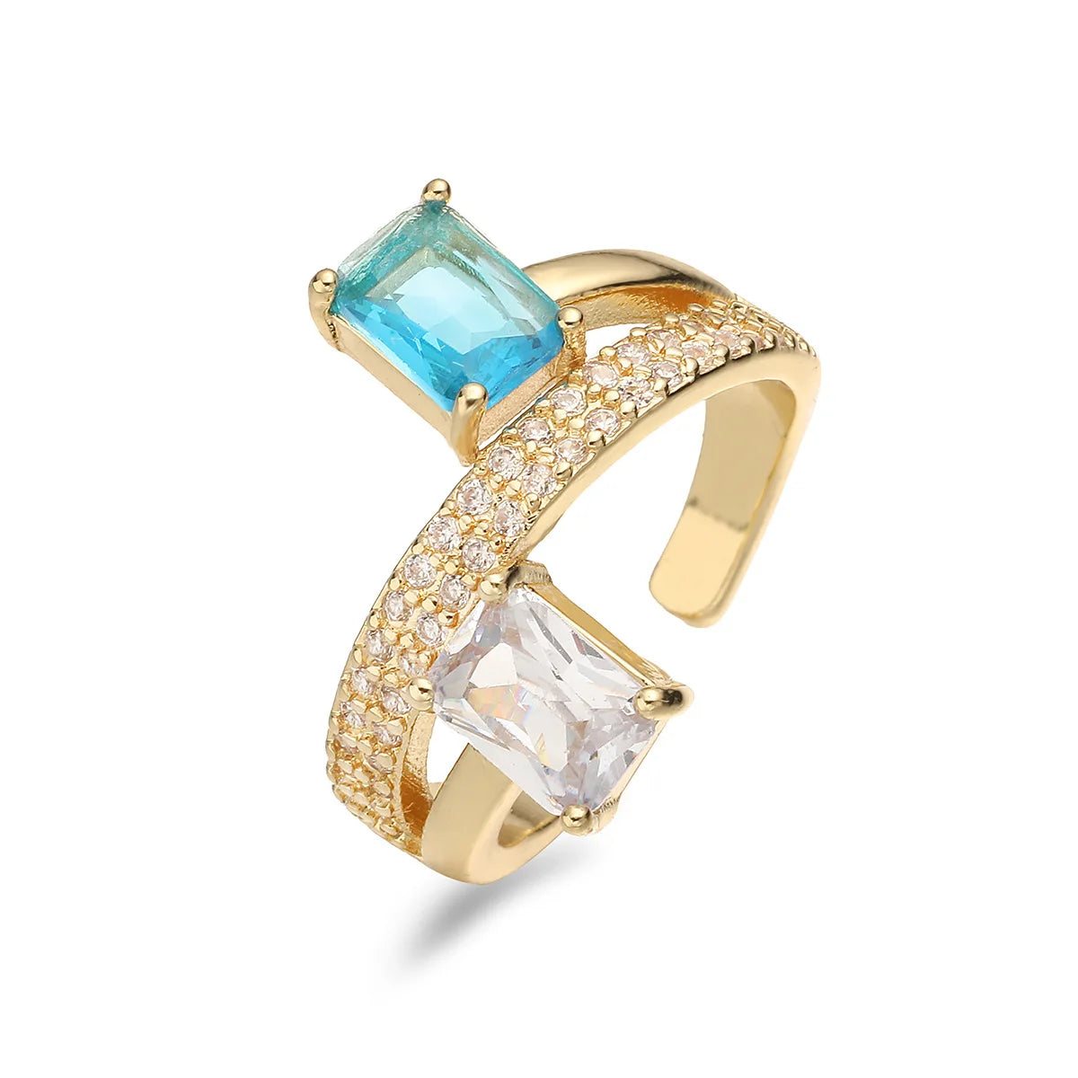 NEWBUY Fashion Goldfarbener Geometrischer Kupferring Damen Hochzeitsschmuck Heißer Verkauf AAA+ Zirkonia Fingerring Femme Bijoux